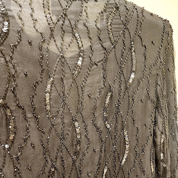 J.M.C Women's Vintage Black Sequins Beaded Long Sleeves Silk Evening Cardigan PS - Picture 9 of 12